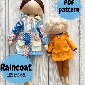 Raincoat PDF Pattern- for Classic Doll and Big Doll - Step-by-Step Photo Instructions
