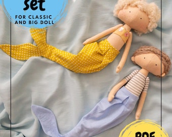 PDF Patterns Mermaid set for Classic Doll and Big Doll - Step-by-Step Photo Instructions