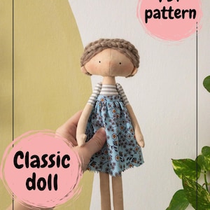 クラシックドール PDF 縫製パターン 11インチ人形用 - ステップバイステップの写真付き説明付き、初心者向け