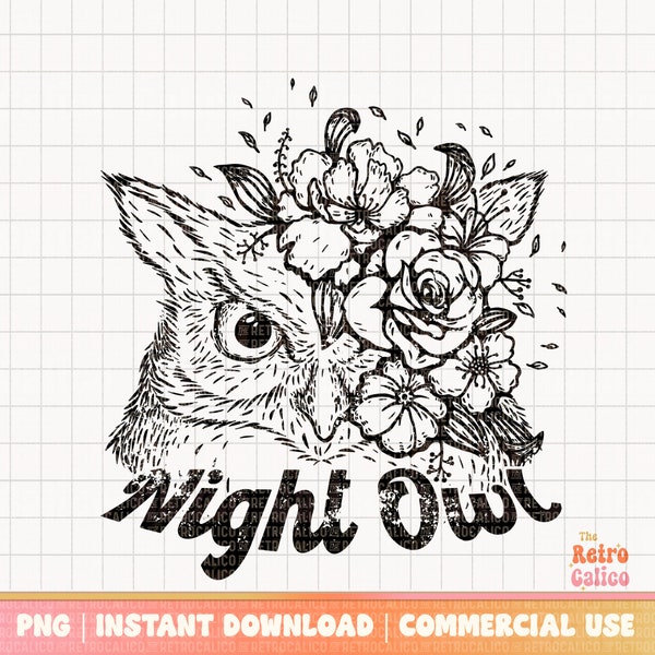 Night Owl Retro Png, Retro Owl Png, Retro Style Png, Retro Style Png, Shirt Design Download, Digital Download