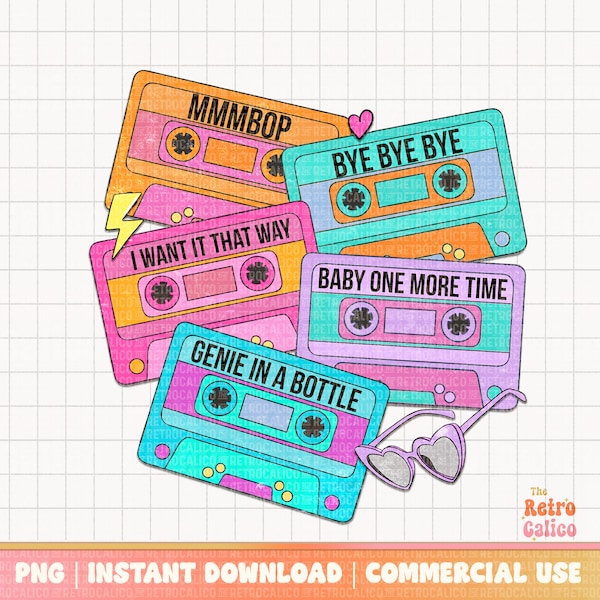 Retro 90s Cassettes Tapes Png, Retro 90s Music Png, Retro Style Png, Shirt Design Download, Digital Download, Retro Shirt Design Png