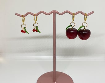 Cherry earrings, cherry earrings, drop earrings, fruit earrings, lemon earrings, cherry, fruit, fruity, small, large