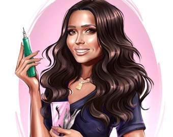 Cartoon Logo Design Custom, Caricature Logo Fashion Portrait for Cosmetics, Hairstylist, Beauty, Braider, Eyebrow, Makeup Artist, Boutique