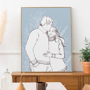 Custom Couple Line Drawing | Sketches from Photo | Custom Portrait | Personalized Gift | Wedding Portrait | Custom Family Portrait