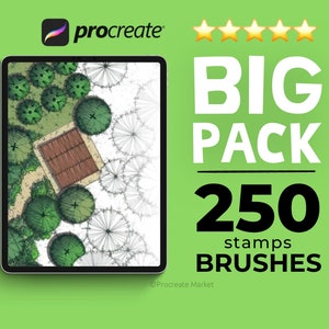 250 procreate tree brushes, tree stamp set, procreate brush pack, landscape element brush, procreate architecture, landscape stamp