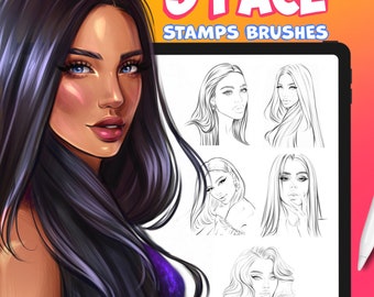 Procreate Female Head Stamps Part -1 | Procreate Woman Head Stamp Brushes | Procreate Girl Head Stamp Brushes | Procreate Face Brushes