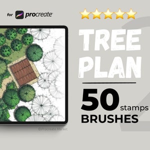 50 procreate tree brushes, tree stamp set, procreate brush pack, landscape element brush, procreate architecture, landscape stamp