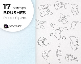 May include: 17 stamps brushes for Procreate, featuring line drawings of people figures in various poses. The brushes are designed for digital art and illustration.