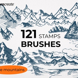 121 Procreate Mountain Stamp Brush, Mountain Silhouette Stamps, Rock,Outdoor Travel, Procreate Brushset, Wallpaper, Tattoo, Mountain icon