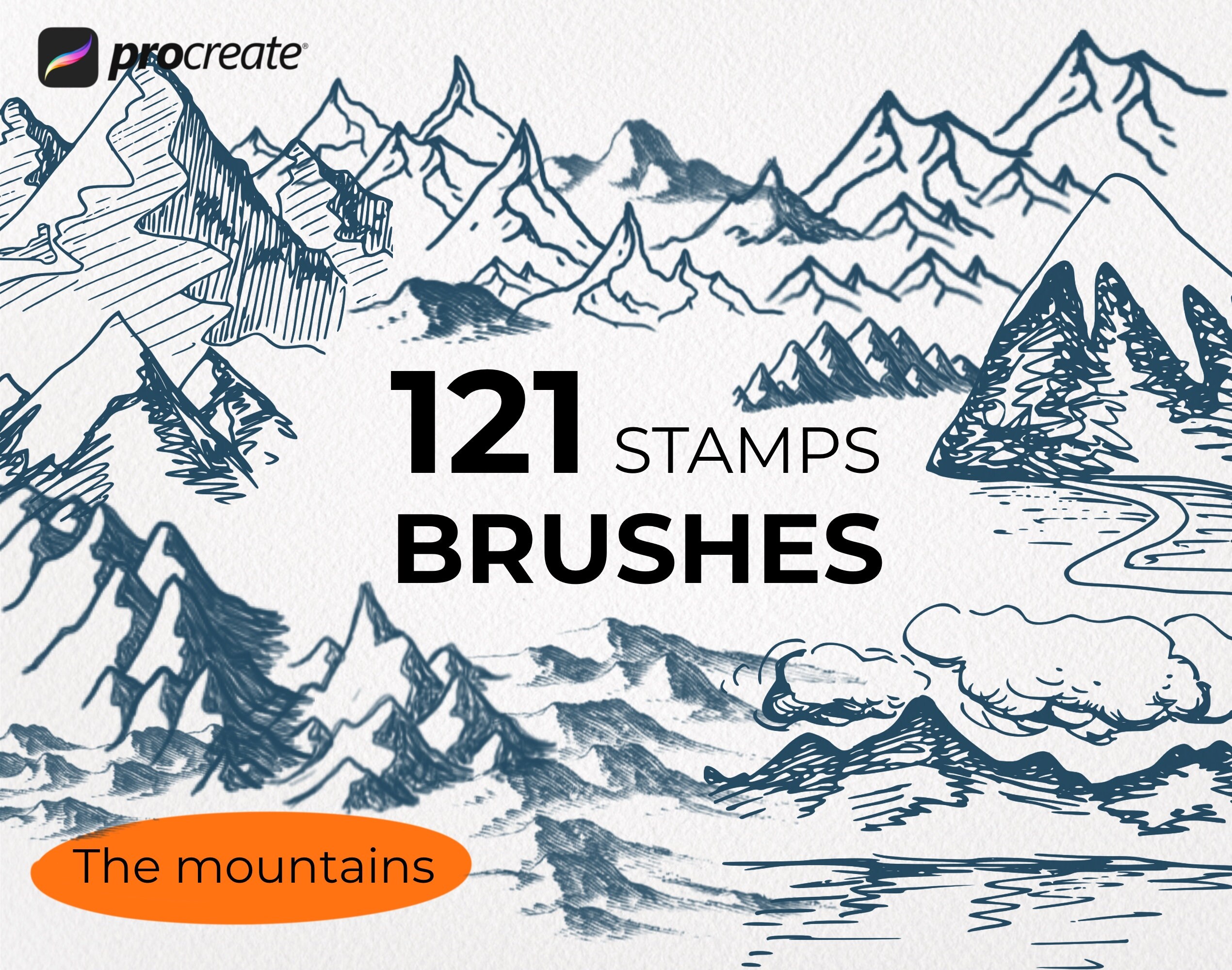 121 Procreate Mountain Stamp Brush Mountain Silhouette Etsy