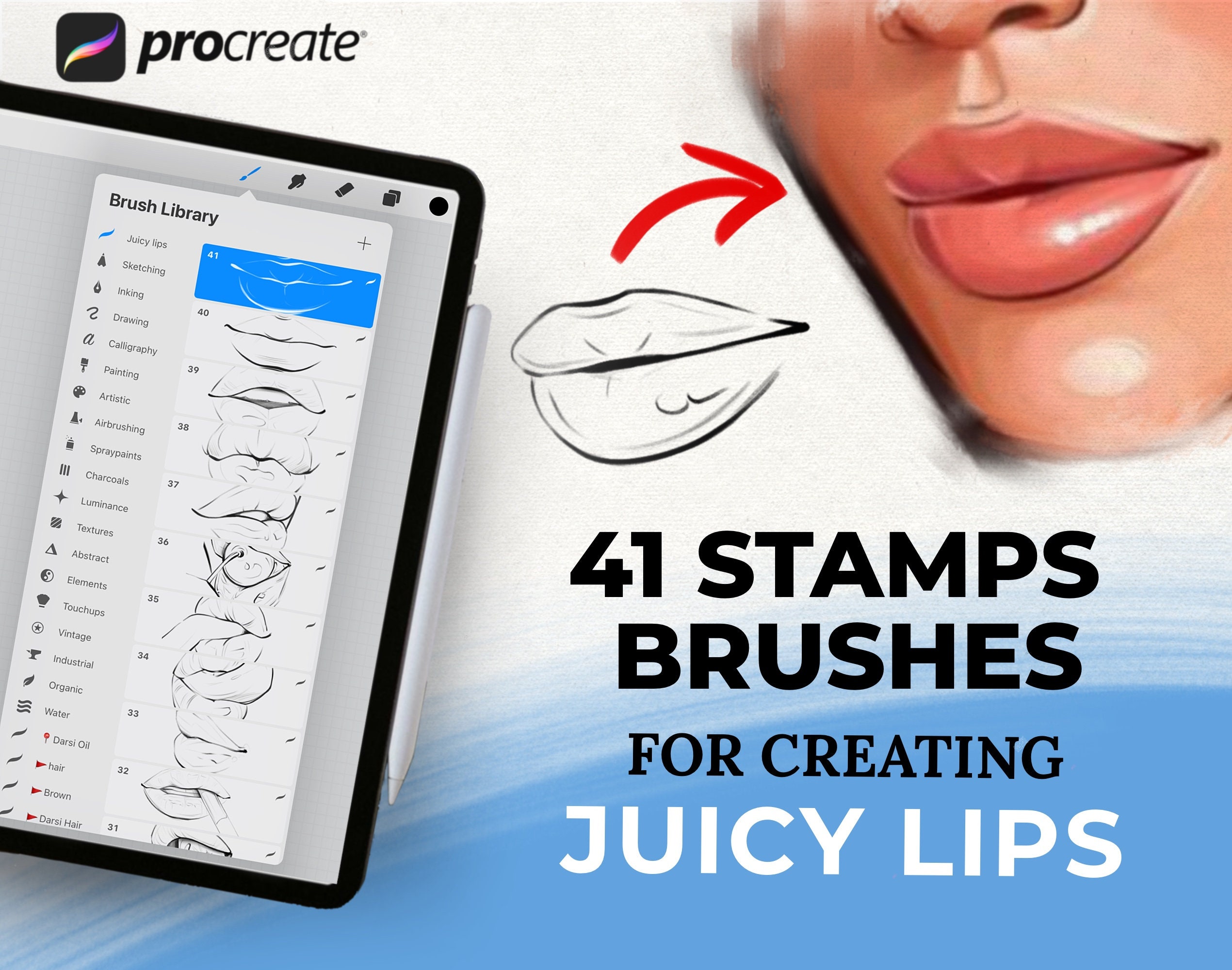 Lips Stamps Procreate Lip Brushes For Procreate Procreate Etsy