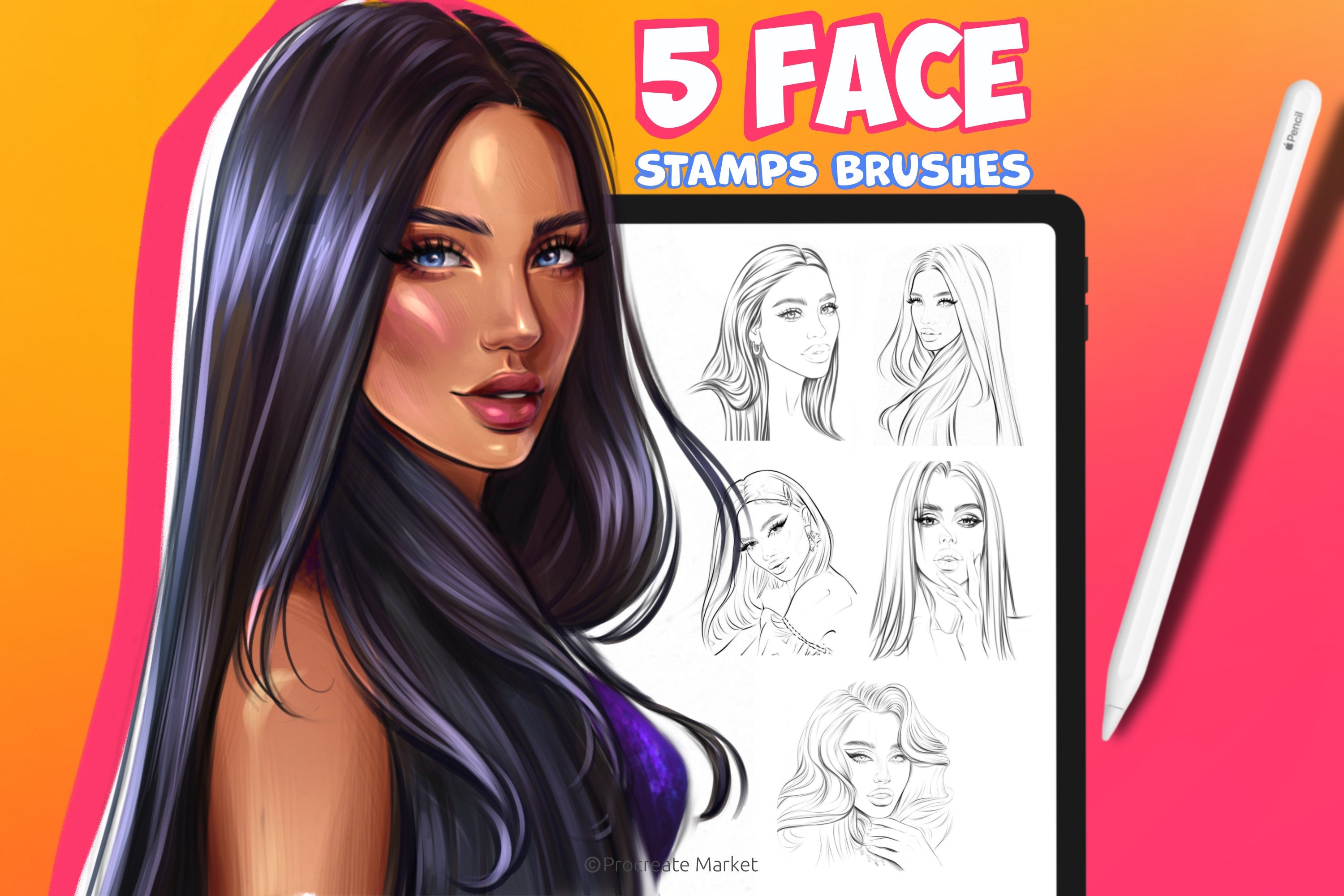 Procreate Female Head Stamps Part -1 | Procreate Woman Head Stamp Brushes | Procreate Girl Head Stamp Brushes | Procreate Face Brushes