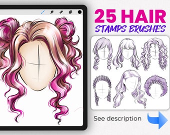 Hairstyle Stamp Brushes | procreate hair | Procreate Hair Stamps | Procreate Hair Brush