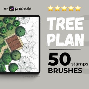 50 procreate tree brushes, tree stamp set, procreate brush pack, landscape element brush, procreate architecture, landscape stamp