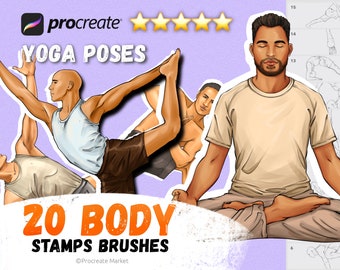 Yoga poses Procreate stamps, Procreate male body stamp, Procreate brushes, Procreate, Procreate figure stamps, Procreate meditation, sport