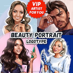 Cartoon Logo Design Custom, Caricature Logo Fashion Portrait for Cosmetics, Braider, Eyebrow, Makeup Artist, Boutique Hairstylist, Beauty