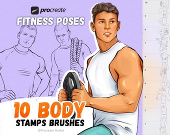 Procreate Male Fashion Poses Stamp Brushes, Male Fashion Poses Stamp Brushes, Man, Men, Clothes, Fashion Model, Stamps, fitness man, sport