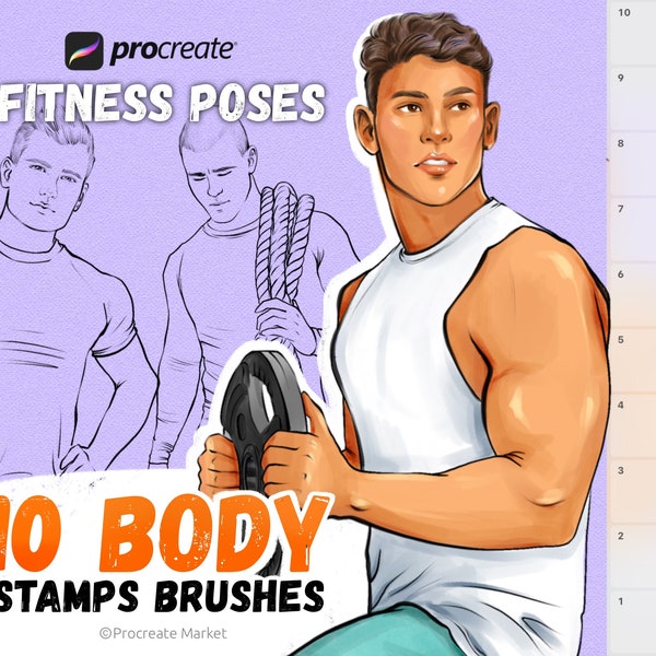 Procreate Male Fashion Poses Stamp Brushes, Male Fashion Poses Stamp Brushes, Man, Men, Clothes, Fashion Model, Stamps, fitness man, sport