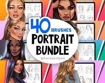 Procreate Face Stamp Brushes Bundle: Portrait Templates (80 .brushset)