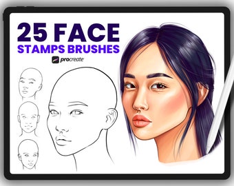 Asian women face stamps, Procreate face stamp, Face brushes Procreate, Procreate brushes, Procreate stamp, Procreate eyes