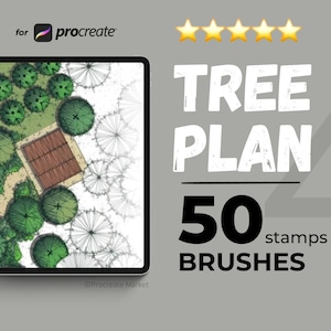 50 procreate tree brushes, tree stamp set, procreate brush pack, landscape element brush, procreate architecture, landscape stamp