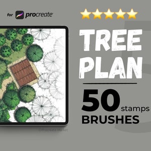 50 pinceaux d'arbres procréés, ensemble de tampons d'arbres, pack de pinceaux procréés, pinceau d'élément de paysage, architecture procréée, timbre de paysage
