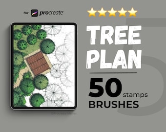 50 procreate tree brushes, tree stamp set, procreate brush pack, landscape element brush, procreate architecture, landscape stamp