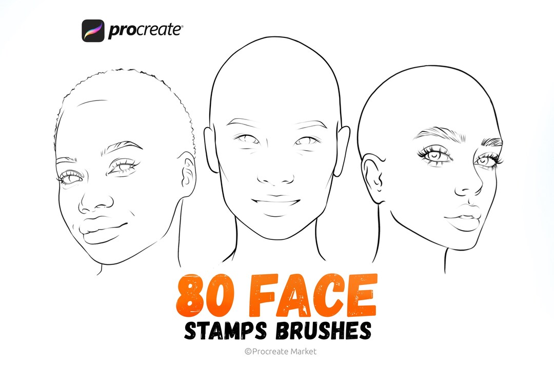Face Stamp Brushes Procreate, Face Template, Drawing Template for