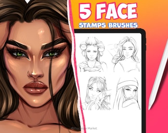 Procreate Female Head Stamps Part -8 | Procreate Woman Head Stamp Brushes | Procreate Girl Head Stamp Brushes | Procreate Face Brushes