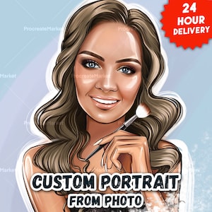 Portrait de dessin animé de Noël, logo de dessin animé | Design personnalisé, logo caricatural mode, coiffeur, beauté, sourcils, maquilleur, boutique
