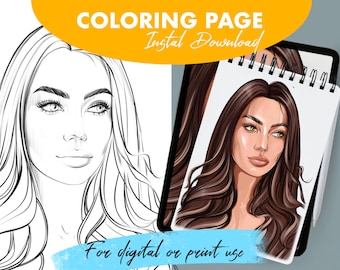 Coloring Page, Fashion Coloring Page, Procreate Coloring Page, Digital Coloring Page, Printable Coloring Page, Adult Coloring Book Png