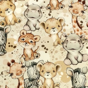 21.60 EUR/meter Fabric French Terry Baby - Animals Africa - Giraffe, Lion, Zebra, Cheetah, Hippo, fabrics for children, from 0.5 m