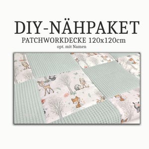 DIY - Nähpaket für Krabbeldecke 120x120cm Waffepique mint - Baumwollstoff, opt. mit Namen