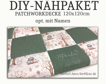 DIY - Nähpaket für Krabbeldecke 120x120cm Waffepique - Baumwollstoff, opt. mit Namen