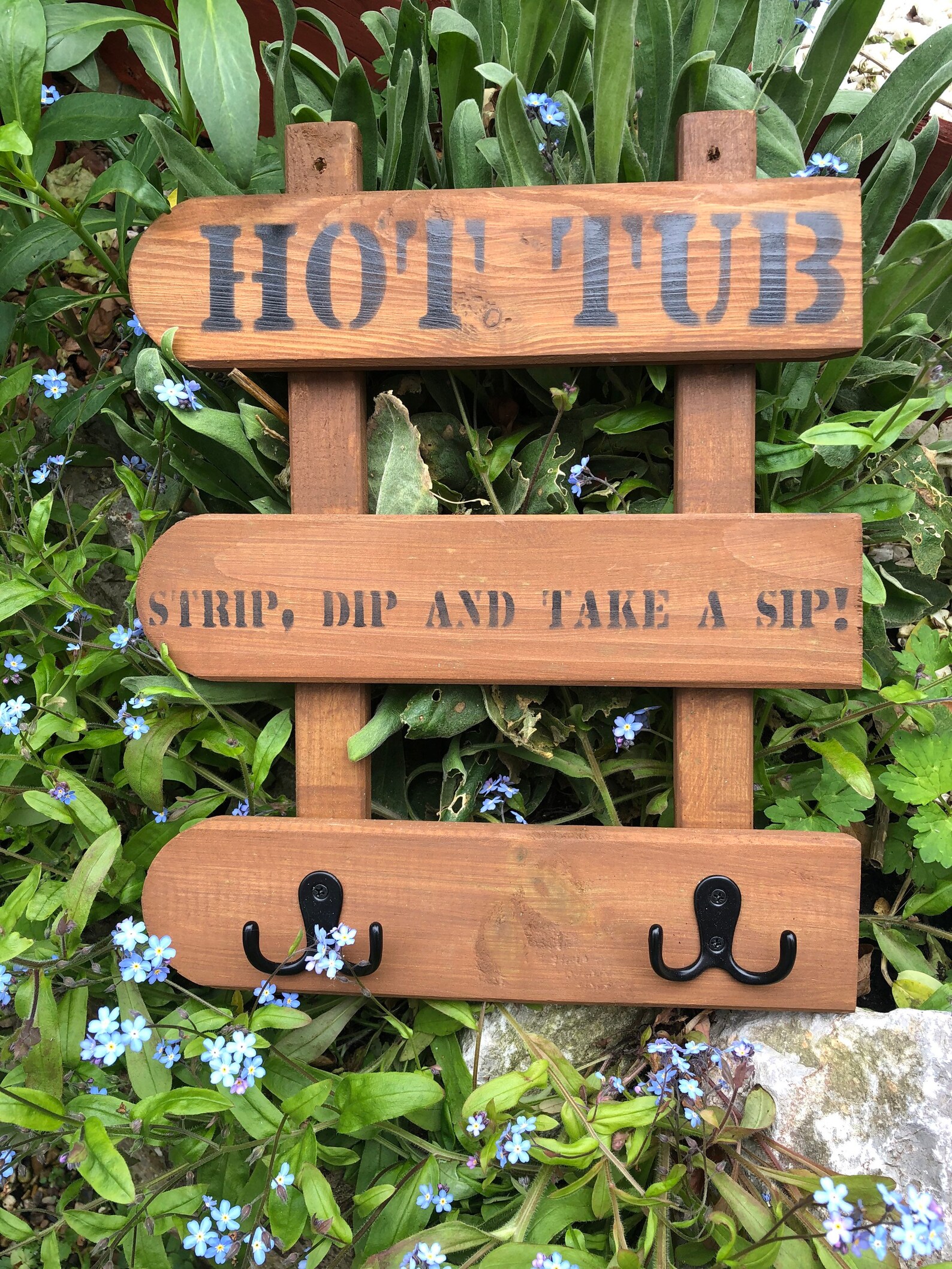 New Wooden Hot tub sign with hooks for your robe towel or Etsy