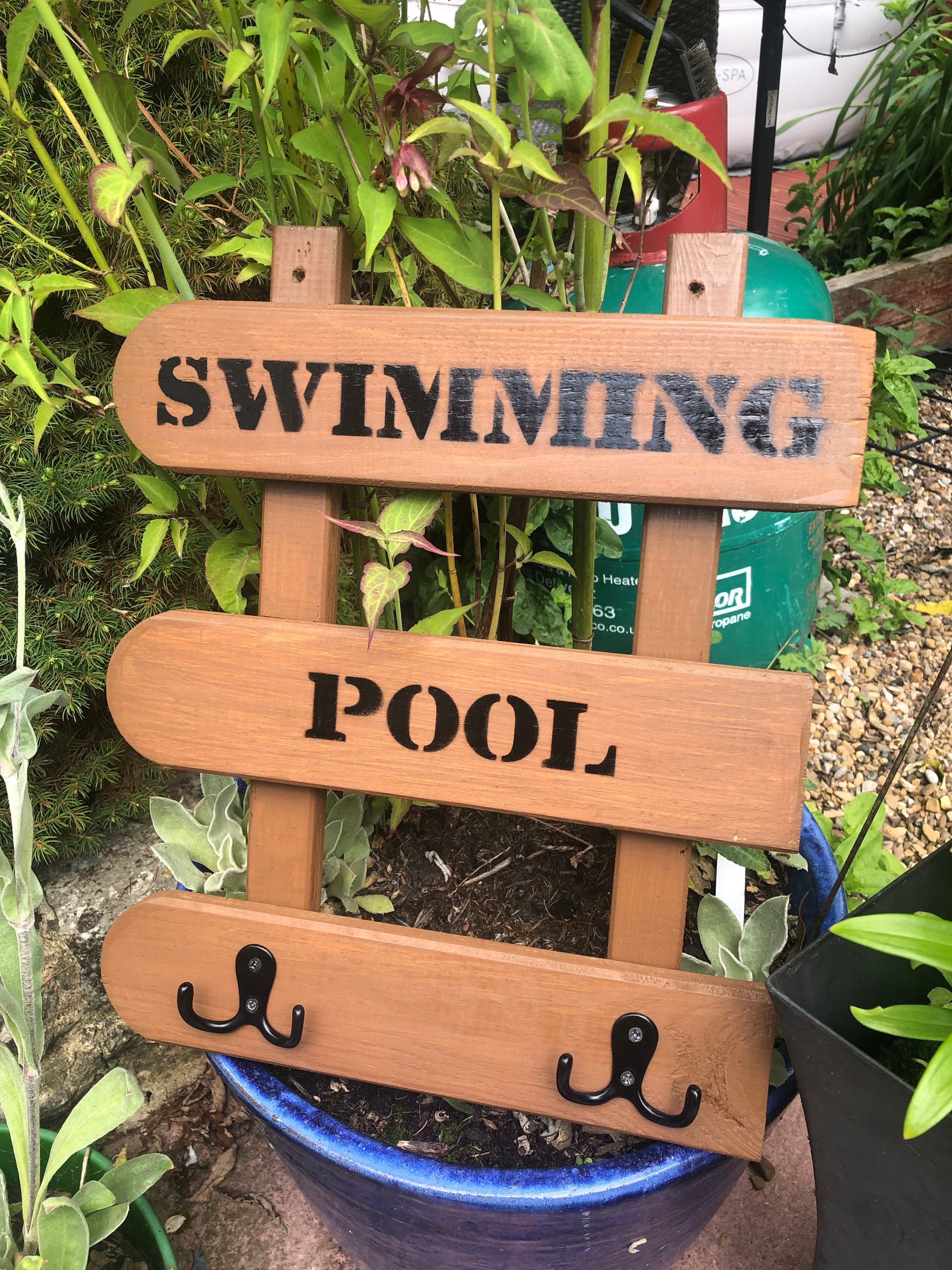 New wooden Swimming pool sign with hooks to hang your Etsy