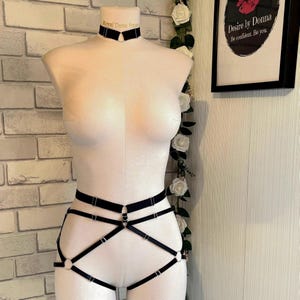 Black harness bottoms with matching neck chocker. Fully adjustable.