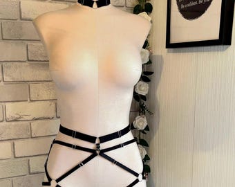 Black harness bottoms with matching neck chocker. Fully adjustable.