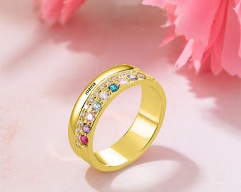 Bague de naissance personnalisée en argent sterling : cadeau de bijoux de famille personnalisés