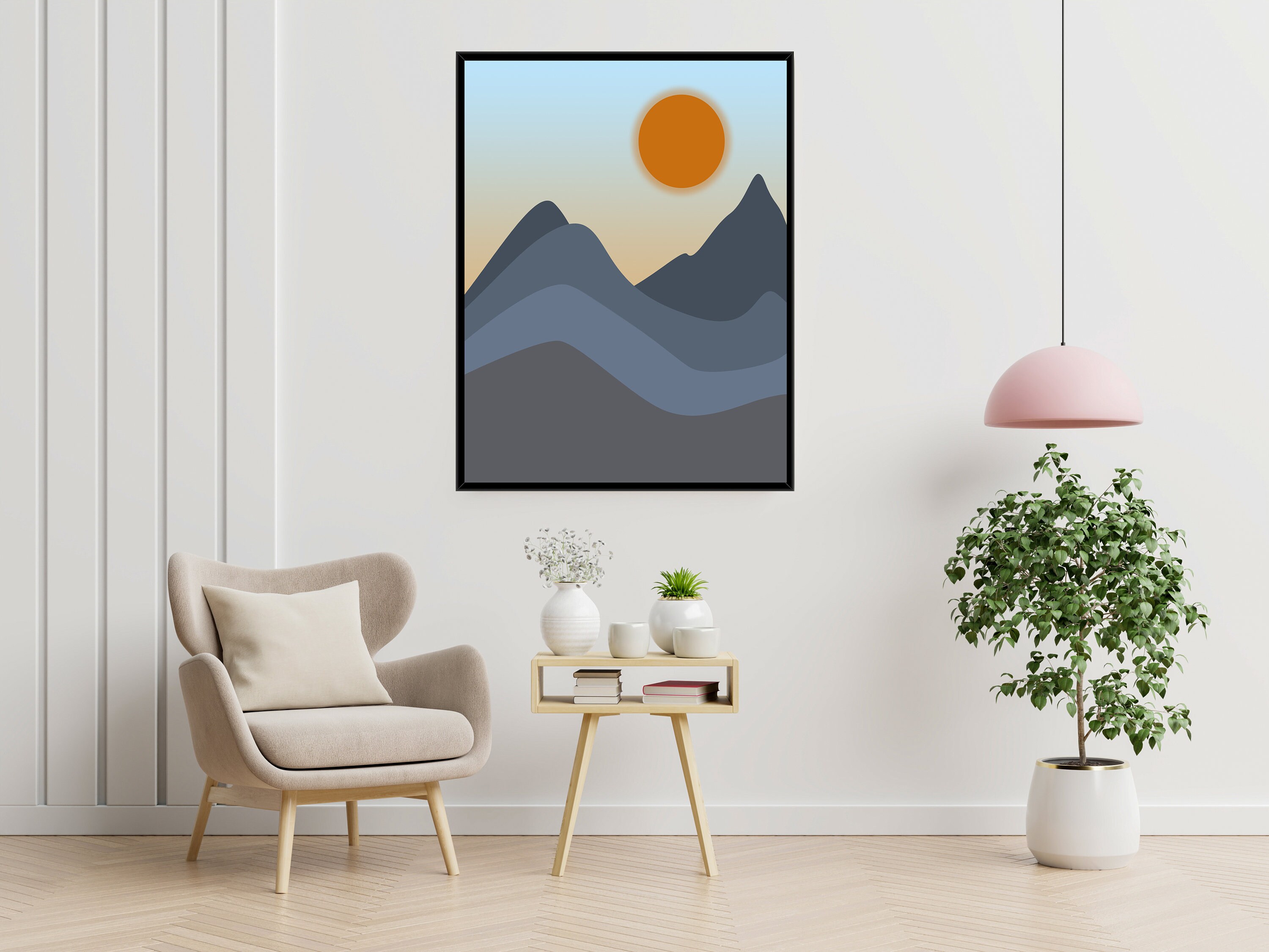Sunrise Abstract Mountain Range Wall Art PrintLiving Room | Etsy