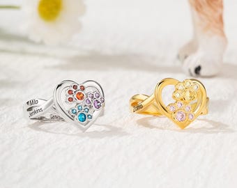 Personalized Paw Print Ring: Sterling Silver Pet Memorial Jewelry with Birthstones