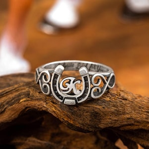Custom Initial Horseshoe Ring with Inside Engraving|Sterling Silver 925 Horse Jewelry| Birthday/Graduation Gift for| Cowboy Horseshoe Ring