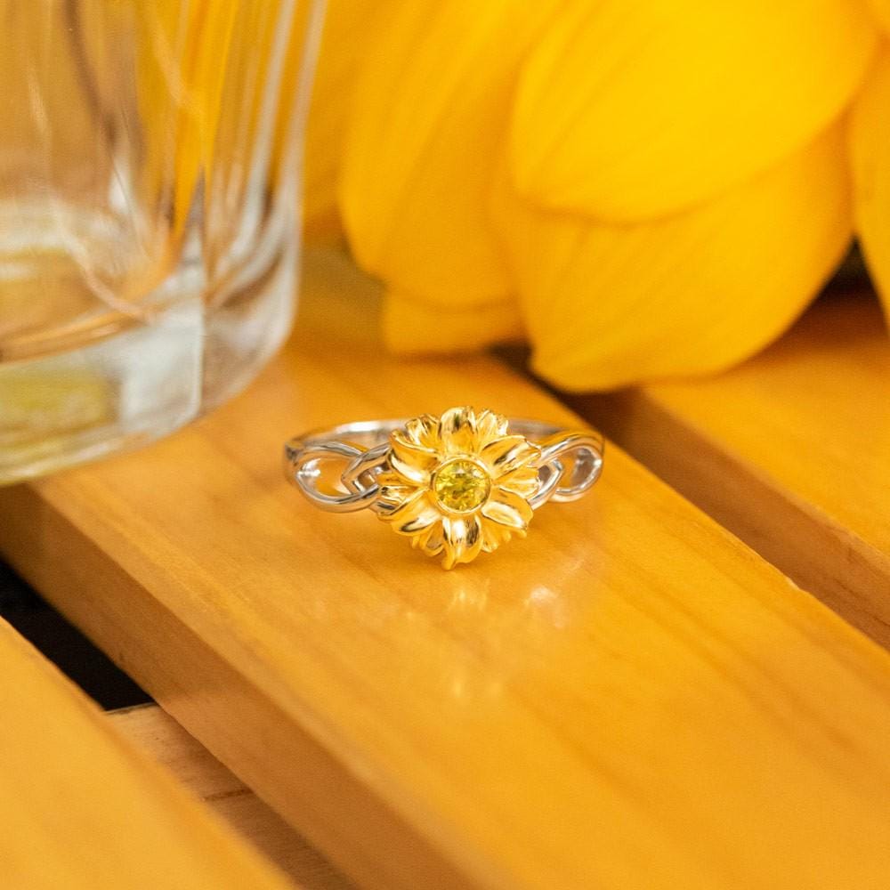 Personalized Sunflower Ring: Sterling Silver, Custom Birthstone Jewelry ...