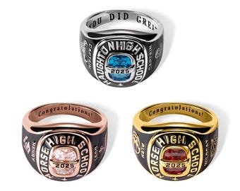 Anillo de graduación con texto grabado en piedra de nacimiento personalizado/Anillo de sello para hombre de escuela secundaria y universidad/Joyería de recuerdo/Graduación de 2025