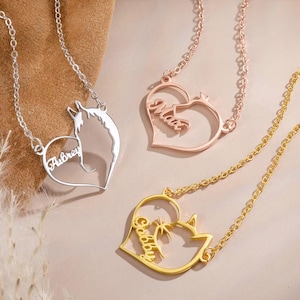 Personalized Heart Horse,Cat and Dog Necklace|Personalized Heart VinylPet Necklace|Pet Loss Memorial Jewelry|Gift for Pet Lover|Gift for her