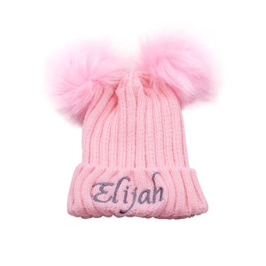 Newborn Pompom Hats with Customizable Name|Personalized Pom Pom Baby Hat|Double Pom Pom Knitted Winter Kids Hat |Gift for Newborns & Babies