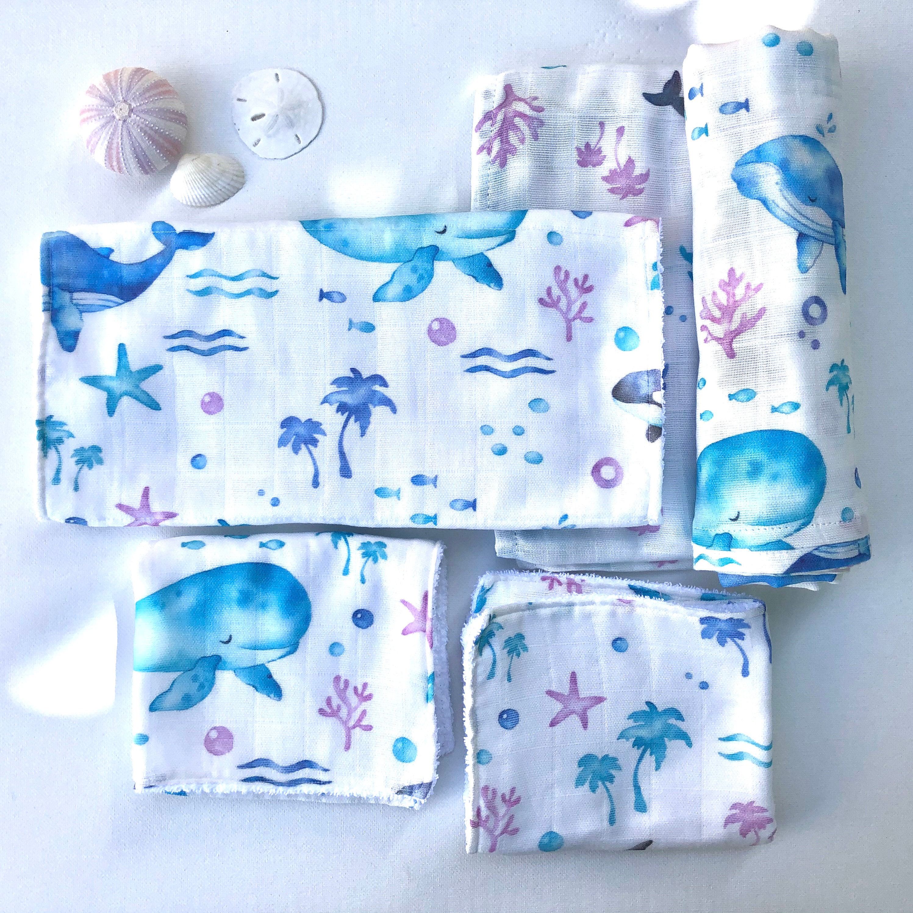 Hawaiian Baby Swaddle Fabric Happy Whales Organic Gauze Etsy