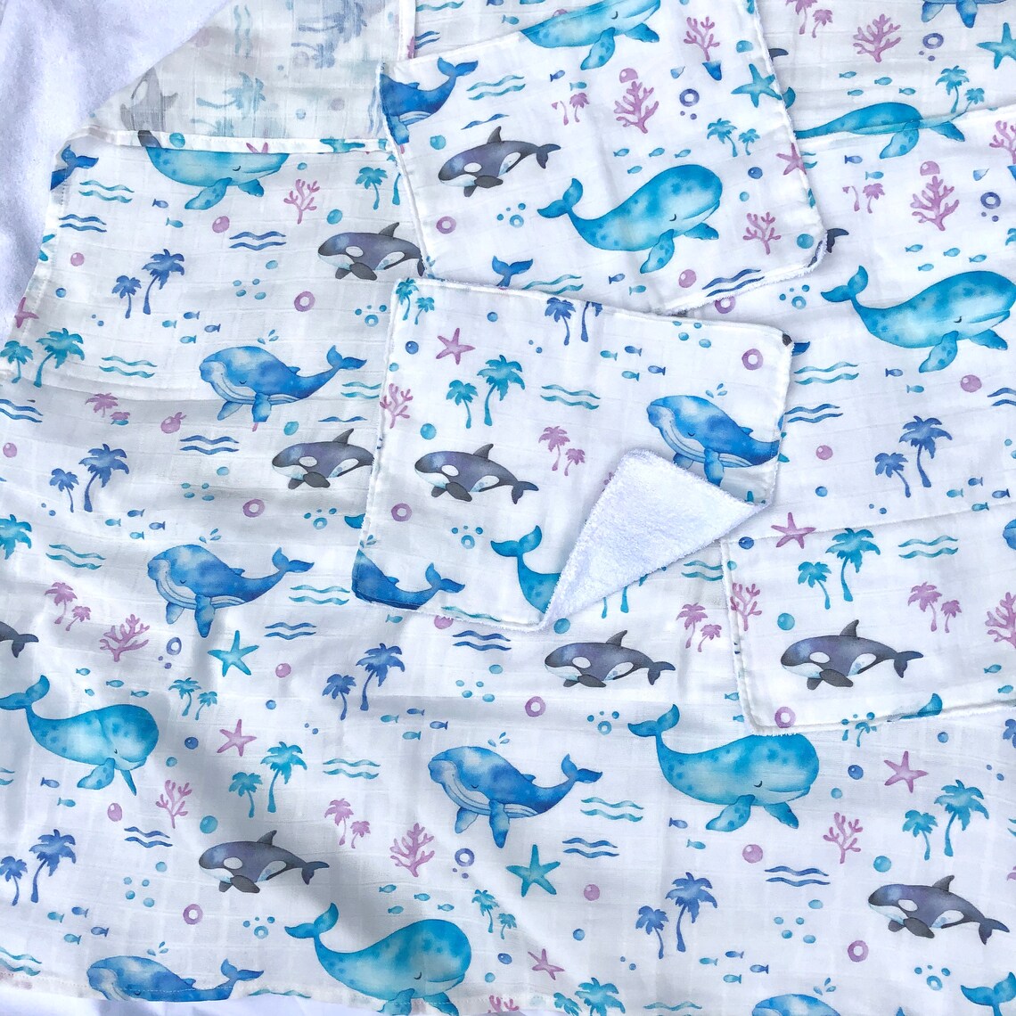 Hawaiian Baby Swaddle Fabric Happy Whales Organic Gauze Etsy