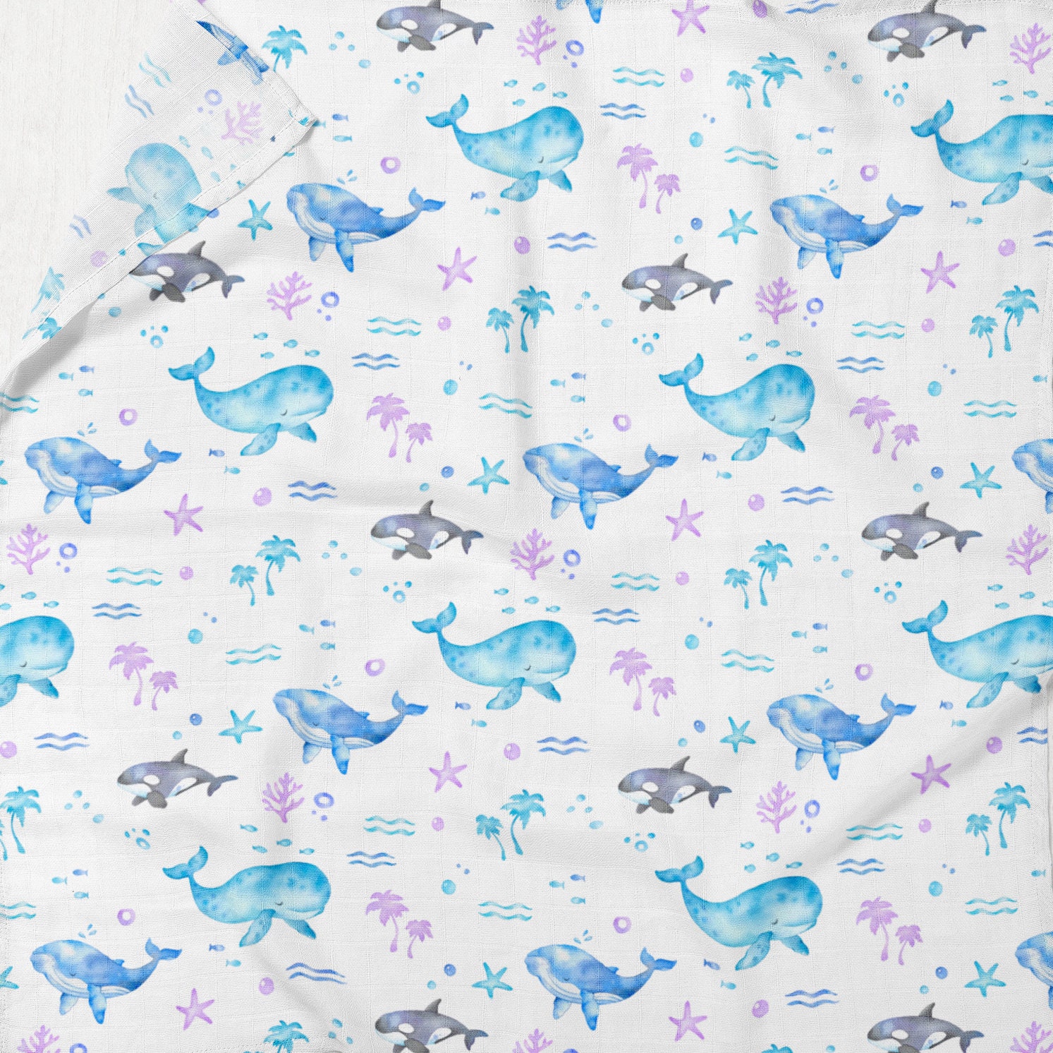 Hawaiian Baby Swaddle Fabric Happy Whales Organic Gauze Etsy