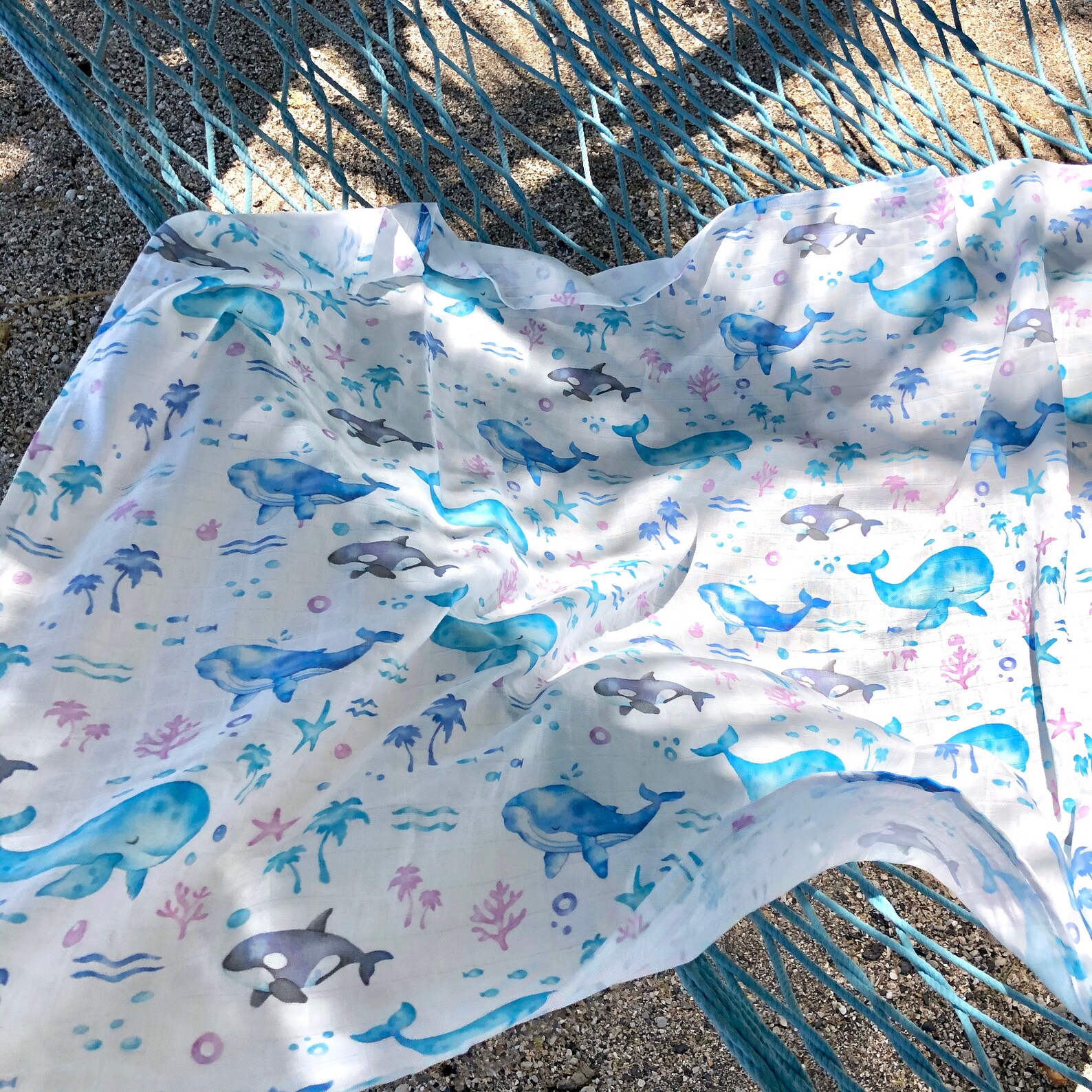Hawaiian Baby Swaddle Fabric Happy Whales Organic Gauze Etsy